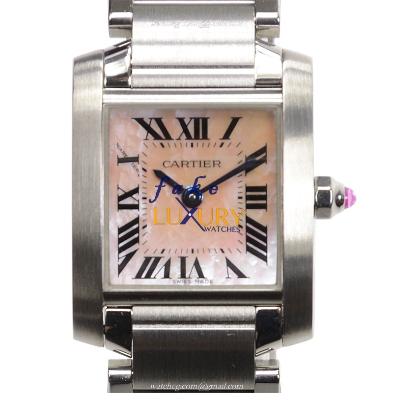 Cartier W51028Q3 TANK Quartz Stainless Steel Replica Watch - Pink Dial, Silver Case, Swiss Movement - Luxury Replica Watch