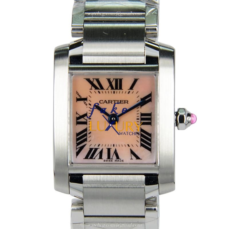 Cartier W51030Q3 TANK Quartz Stainless Steel Replica Watch, Pink Dial, Silver Strap - Luxury Replica Watch