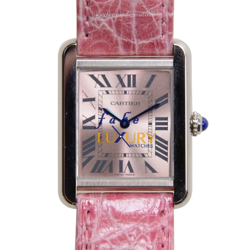 Cartier W5200000 TANK Replica Watch, Quartz Movement, Pink Dial, Alligator Strap - Luxury Replica Watch