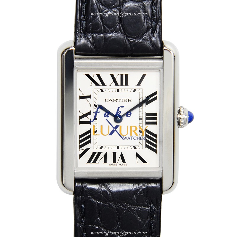 Cartier W5200005 Quartz Replica Watch, Stainless Steel Case, Silver Dial, Black Alligator Strap - Luxury Replica Watch