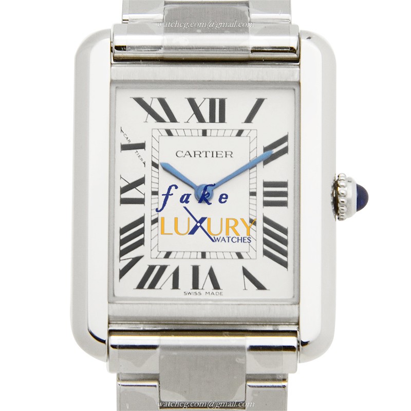 Cartier W5200013 TANK Quartz Replica Watch, Steel Case, White Dial, Silver Bracelet - Luxury Replica Watch