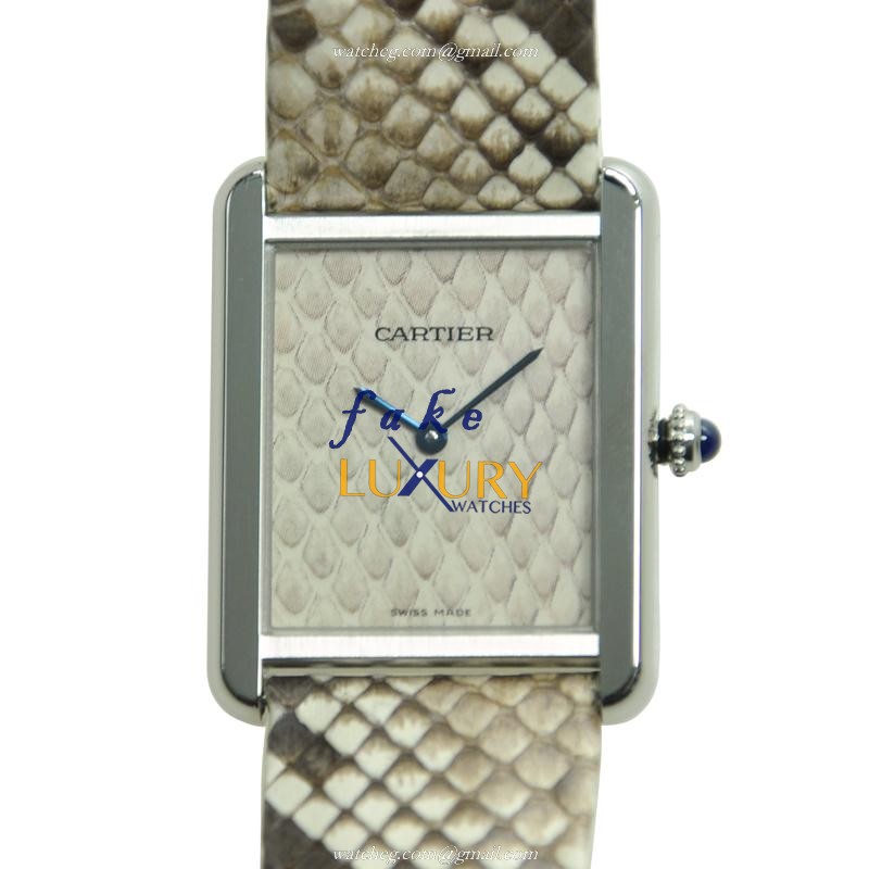 Cartier TANK W5200021 Quartz Stainless Steel Gray Dial Leather Strap Replica Watch - Luxury Replica Watch