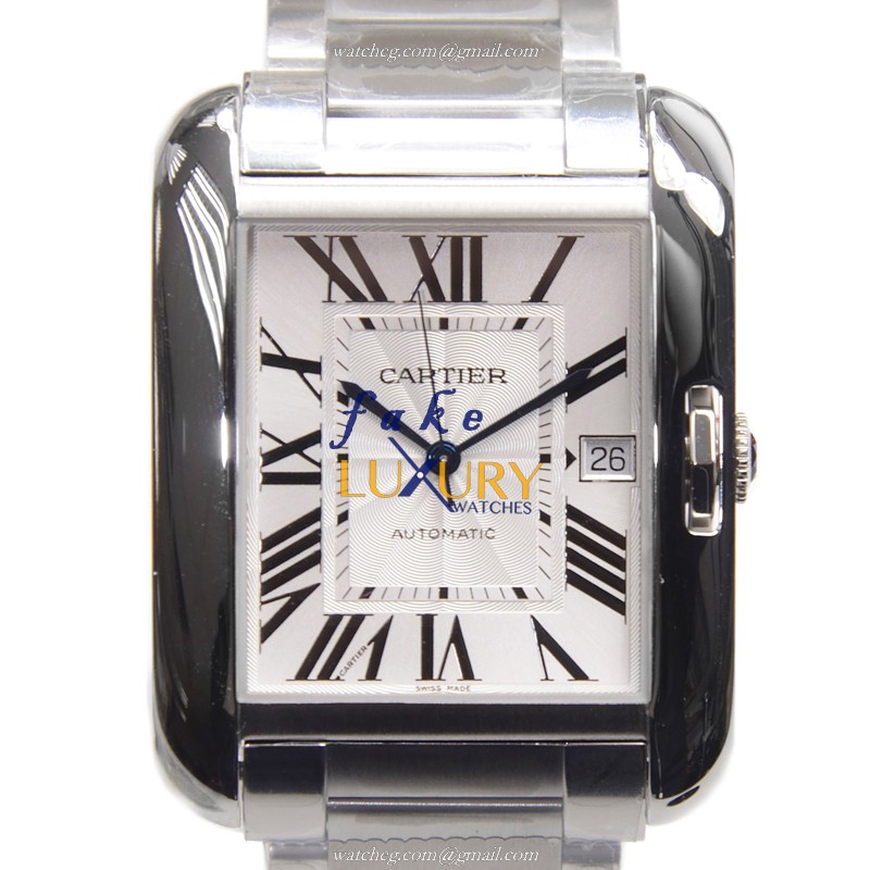 Cartier W5310008 TANK Automatic Steel Replica Watch With Silvery White Dial, Sapphire Crystal - Luxury Replica Watch