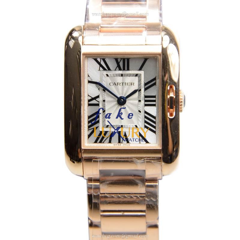 Cartier W5310013 TANK Quartz 18kt Rose Gold Replica Watch, Silver Dial, Gold Strap - Luxury Replica Watch