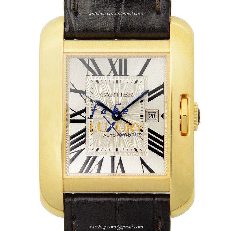 Cartier TANK W5310030 Automatic 18kt Gold Steel Silver Dial Brown Alligator Replica Watch - Luxury Replica Watch