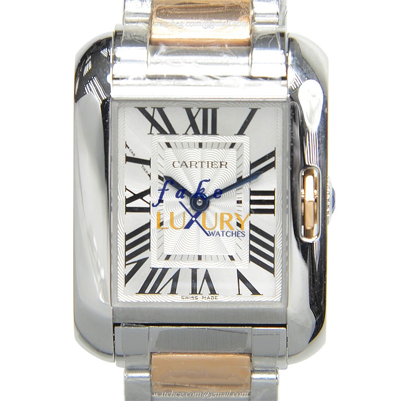 Cartier W5310036 Replica Watch, Quartz Tank, 18kt Rose Gold & Steel Case, Silver Dial - Luxury Replica Watch