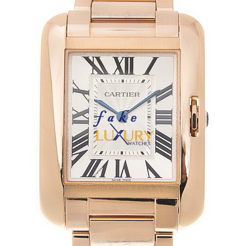 Cartier W5310041 TANK Quartz 18kt Rose Gold Replica Watch, White Dial, Gold Strap - Luxury Replica Watch