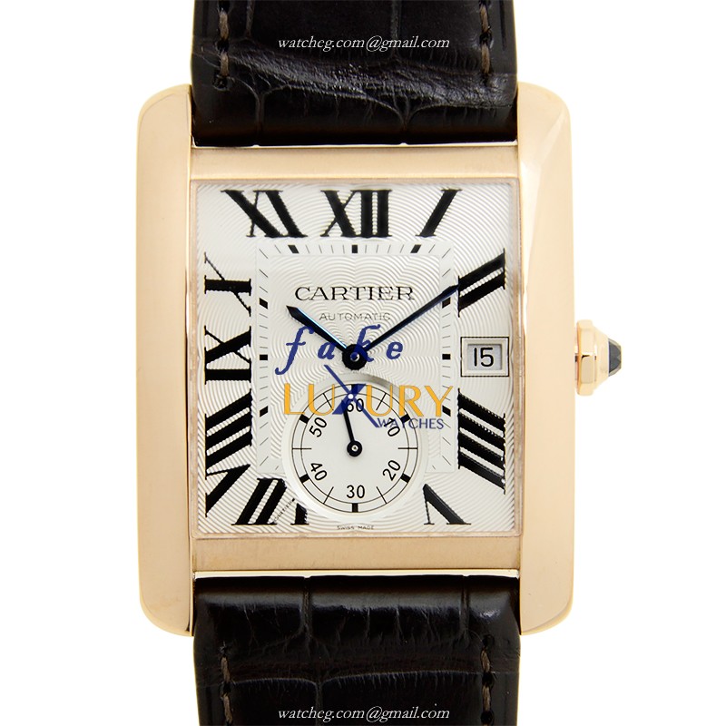 Cartier W5330001 TANK Automatic Replica Watch 18kt Rose Gold Silvery Dial Alligator Strap - Luxury Replica Watch