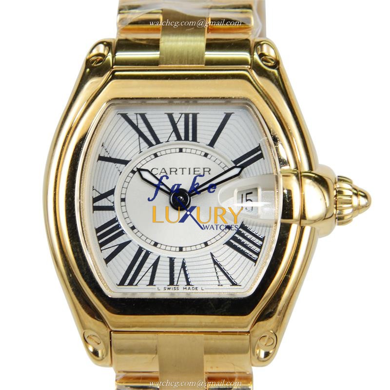 Cartier W62018V1 ROADSTER Automatic Silver Dial Gold Strap Stainless Steel Replica Watch - Luxury Replica Watch
