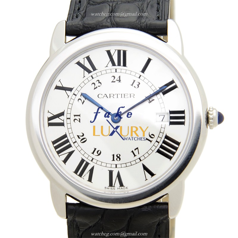 Cartier W6700255 RONDE SOLO DE CARTIER Quartz White Dial Black Alligator Replica Watch - Luxury Replica Watch