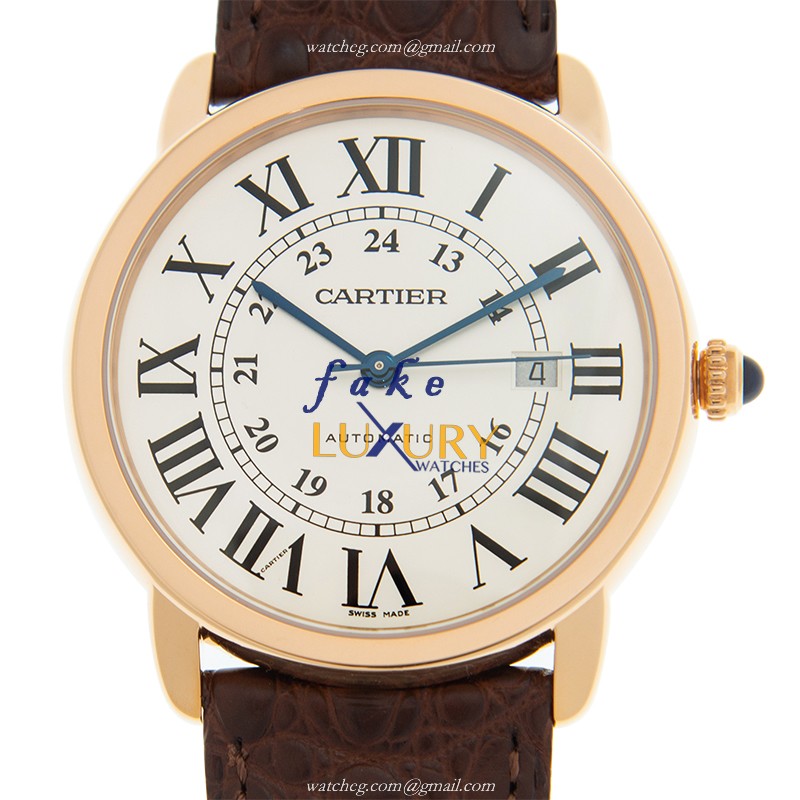 Cartier W6701009 RONDE SOLO DE CARTIER Auto 18kt Rose Gold Replica Watch, White Dial, Brown - Luxury Replica Watch