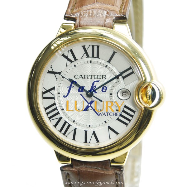 Cartier W6900551 BALLON BLEU Auto 18kt Gold Replica Watch, Swiss Movement, Brown Alligator Strap - Luxury Replica Watch