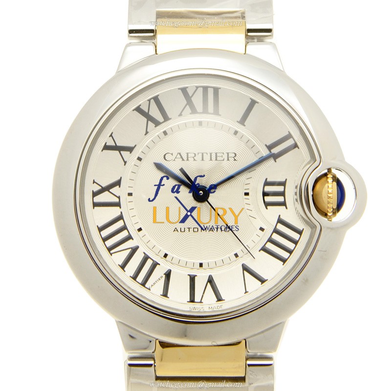 Cartier W6920047 BALLON BLEU Automatic Stainless Steel Watch, 36.60mm Case, Silver Dial, 18kt Gold - Luxury Replica Watch