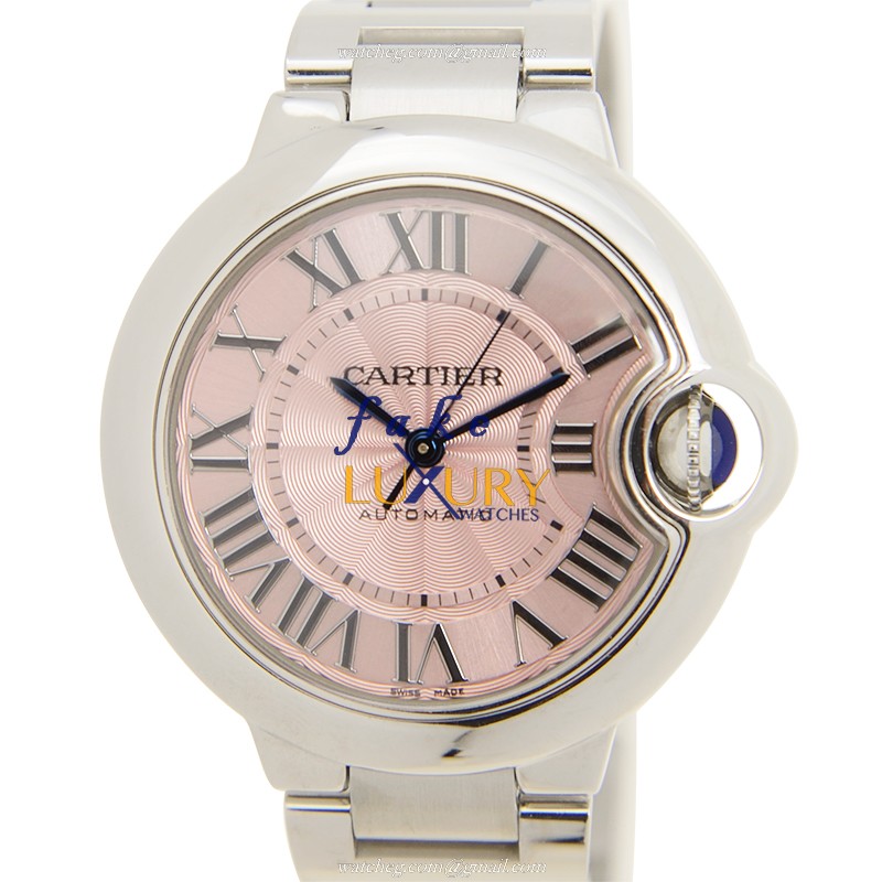 Cartier W6920100 BALLON BLEU Automatic Stainless Steel Replica Watch, Pink Dial, Silver Strap, 33mm - Luxury Replica Watch