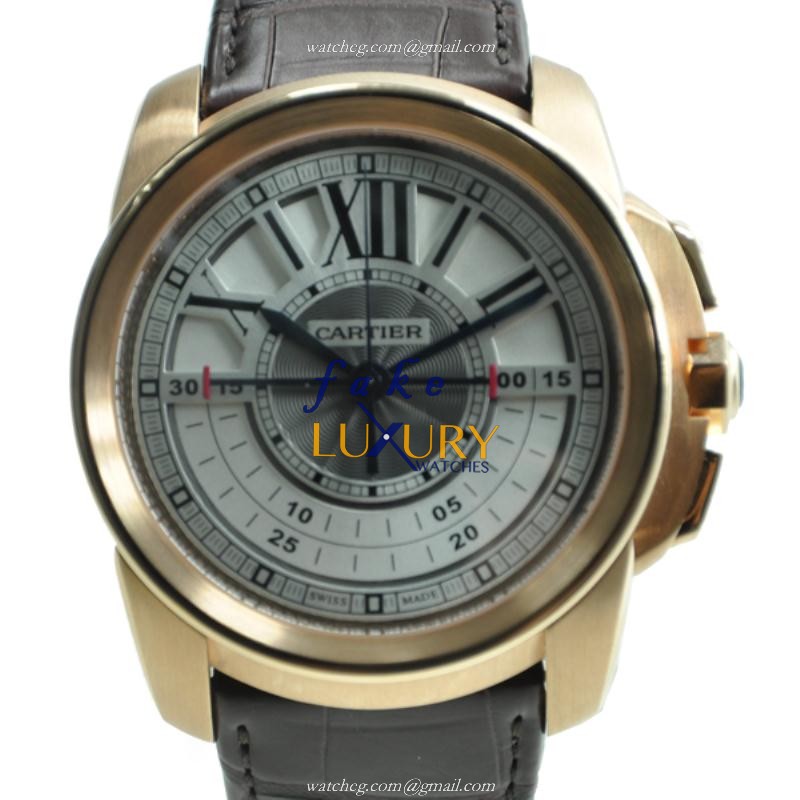 Cartier W7100004 Manual Wind 18kt Rose Gold Replica Watch, Swiss Movement, Gray Dial, Dark Brown - Luxury Replica Watch