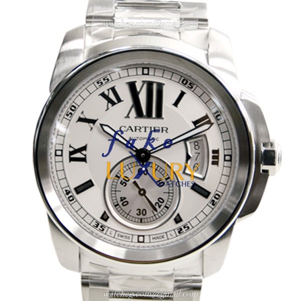 Cartier W7100015 Calibre de Cartier Replica Watch, Automatic Movement, White Dial, Steel Bracelet - Luxury Replica Watch