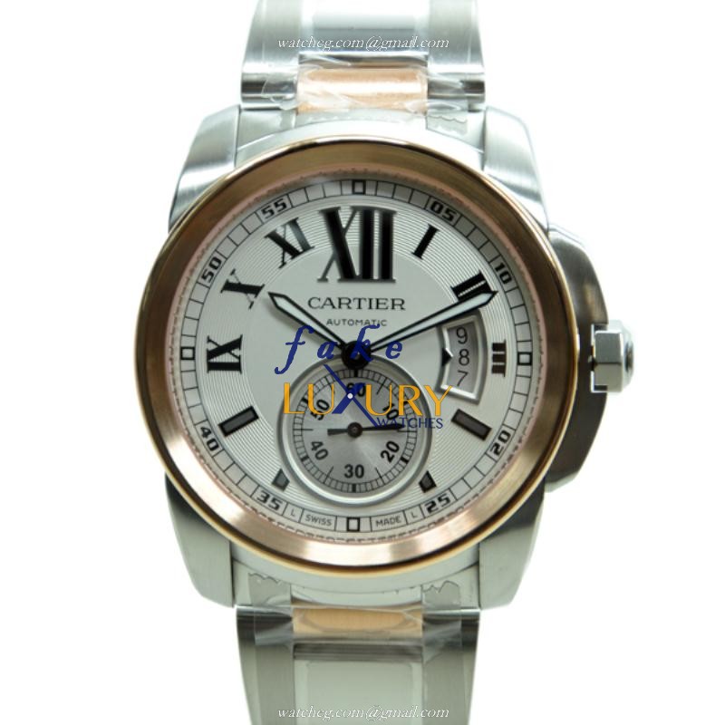 Cartier W7100036 CALIBRE DE CARTIER Automatic 18kt Rose Gold & Steel - Replica Watch - 42mm Silver - Luxury Replica Watch