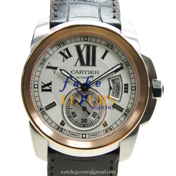 Cartier W7100039 Calibre de Cartier Replica Watch, Automatic Movement, Silvery White Dial, 18kt - Luxury Replica Watch