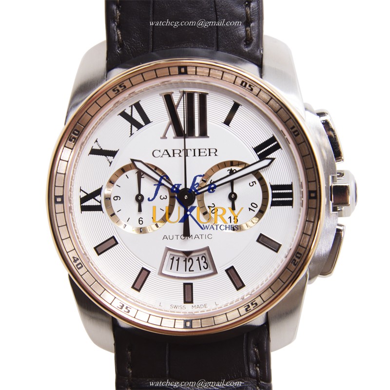 Cartier W7100043 CALIBRE DE CARTIER Automatic Stainless Steel Replica Watch - White Dial, Dark - Luxury Replica Watch