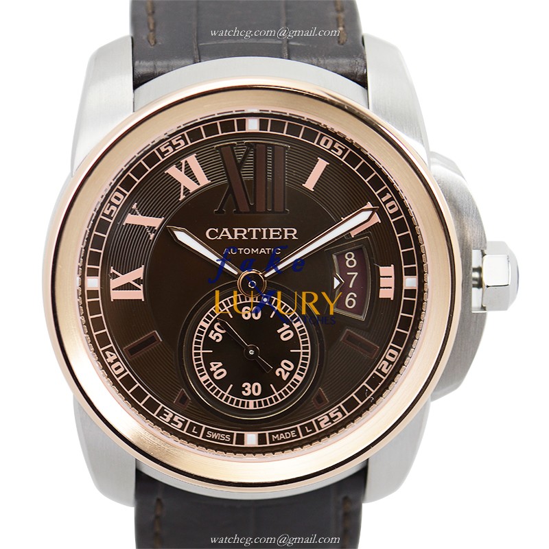 Cartier W7100051 Calibre de Cartier Replica Watch, Automatic Movement, Brown Dial, Rose Gold and - Luxury Replica Watch