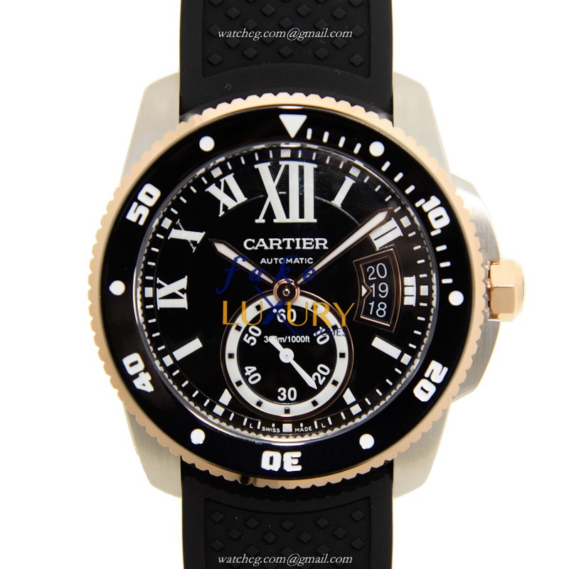 Cartier W7100055 CALIBRE DE CARTIER Automatic 18kt Rose Gold & Steel Replica Watch, Swiss Movement - Luxury Replica Watch