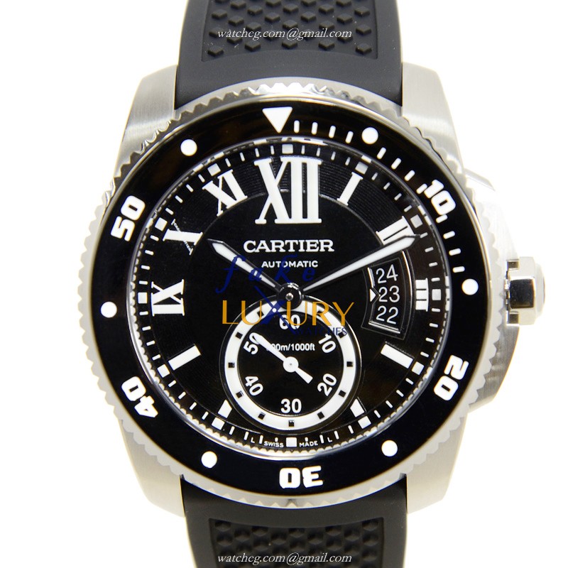 Cartier W7100056 Calibre de Cartier Replica Watch, Automatic Movement, Black Dial, Rubber Strap - Luxury Replica Watch