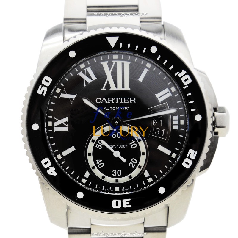 Cartier W7100057 CALIBRE DE CARTIER Automatic Black Dial Silver Steel Case Replica Watch - Luxury Replica Watch