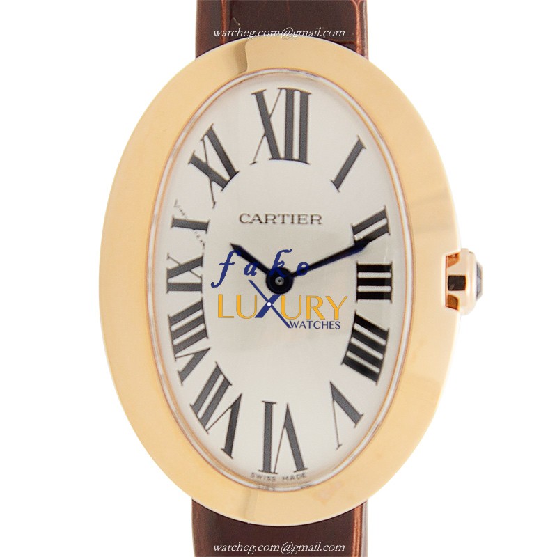 Cartier W8000007 BAIGNOIRE Quartz 18kt Rose Gold Replica Watch - Swiss Movement, Silver Dial, Dark - Luxury Replica Watch