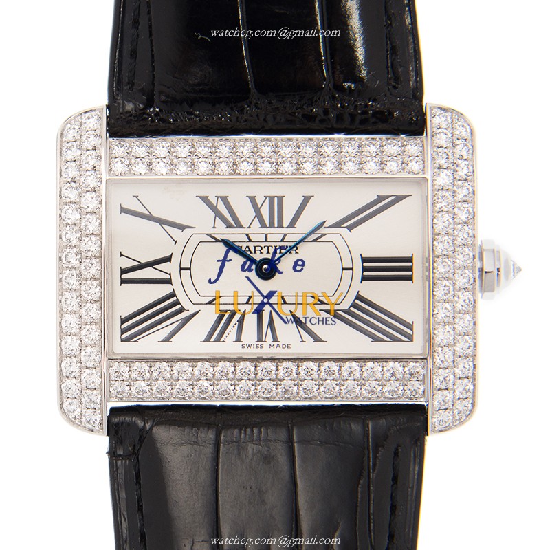 Cartier TANK WA301370 Automatic 18kt White Gold Diamond Black Alligator Replica Watch - Luxury Replica Watch