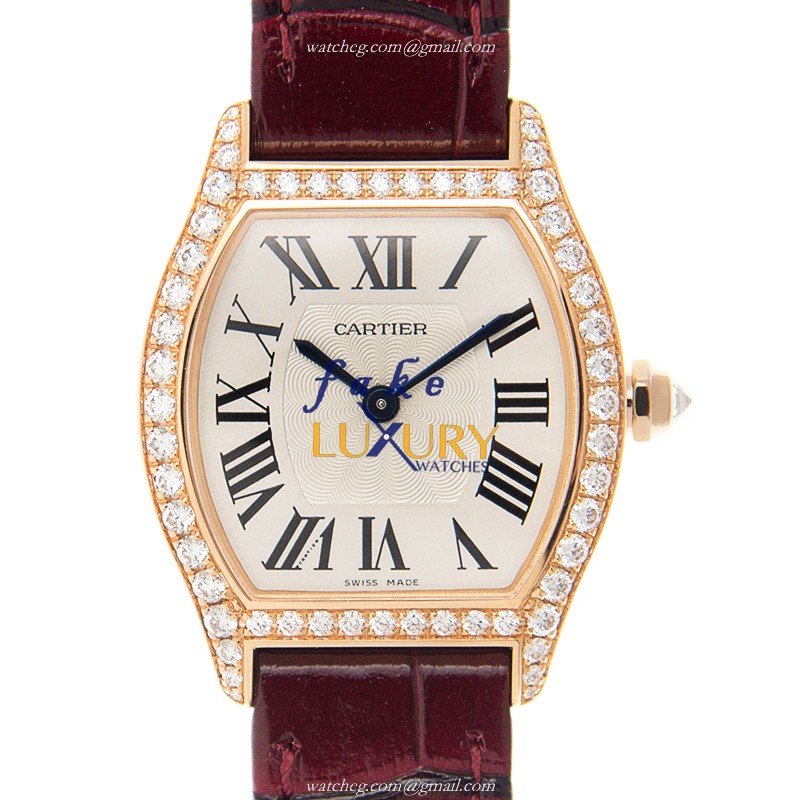 Cartier WA501006 Tortue Manual Wind 18kt Rose Gold & Diamonds - Replica Watch - Silver Dial, Purple - Luxury Replica Watch