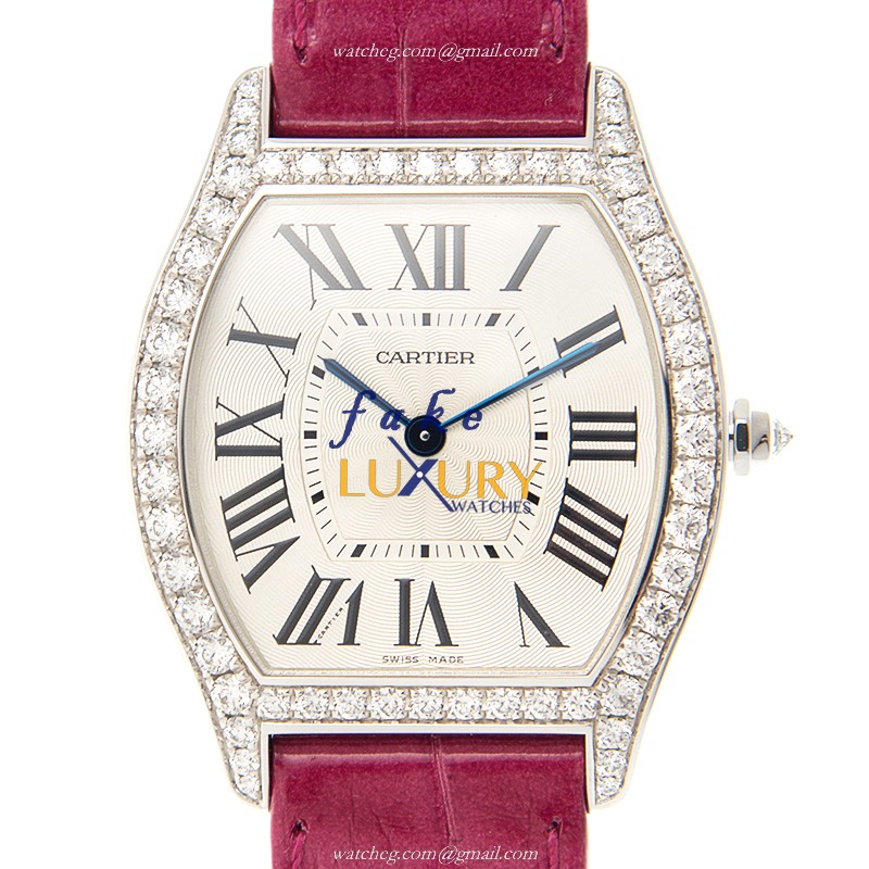 Cartier WA501009 TORTUE Manual Wind 18kt White Gold Diamond Replica Watch | 39mm Silver Dial Purple - Luxury Replica Watch