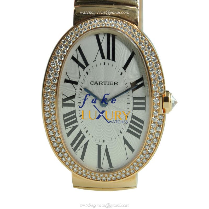 Cartier WB520003 Baignoire Replica Watch, Silver Dial, 18kt Rose Gold & Diamonds Case, Manual Wind - Luxury Replica Watch