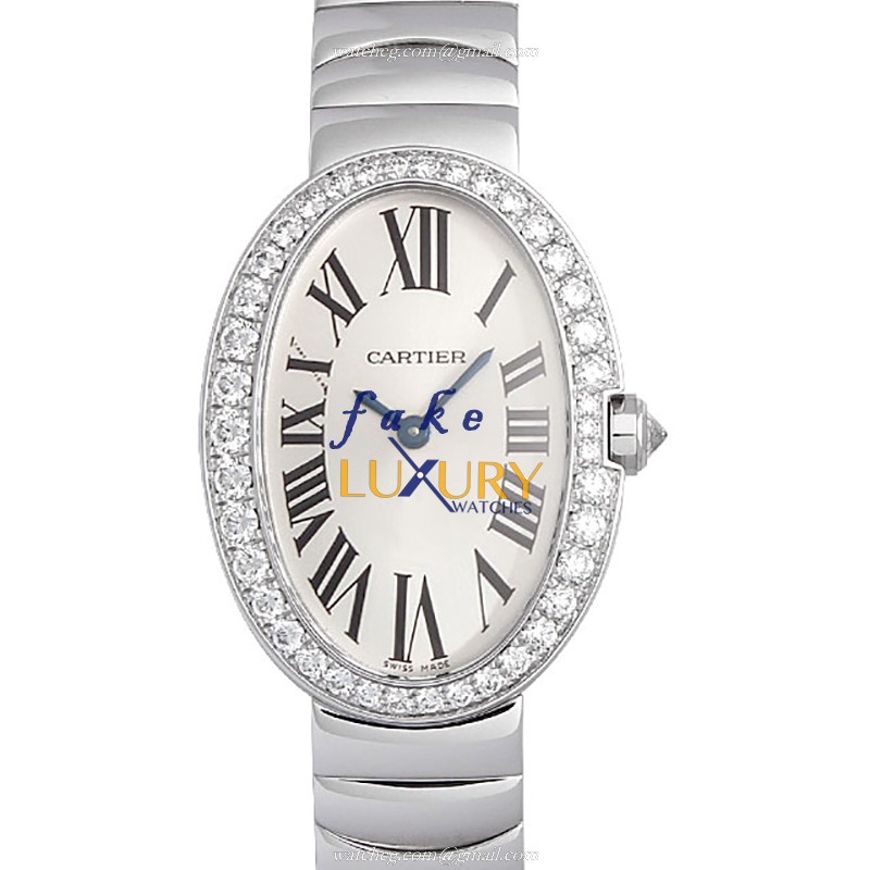 Cartier WB520006 Baignoire Replica Watch Quartz White Gold Diamond White Dial Silver Strap - Luxury Replica Watch