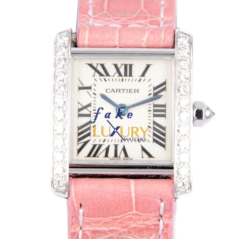 -WE100251 - Cartier TANK Quartz Replica Watch - 18kt White Gold & Diamond - White Dial - Luxury Replica Watch