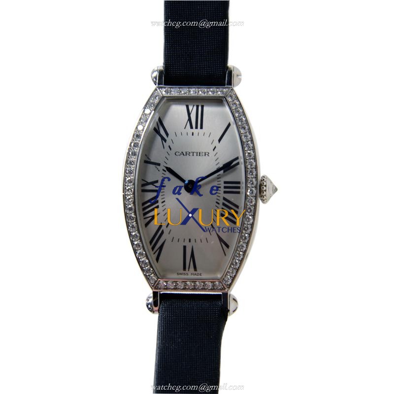 WE400131 - Cartier Tonneau Replica Watch Manual Wind 18kt White Gold Diamond Silver Dial - Luxury Replica Watch