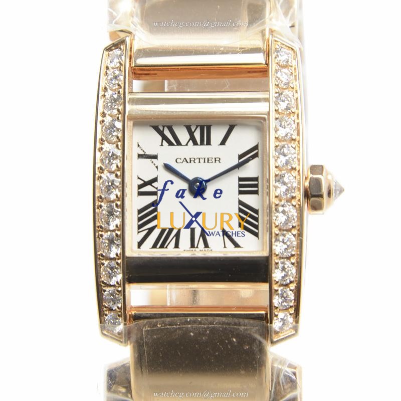 Cartier TANK WE70028H Quartz 18kt Rose Gold Diamonds Silvery Dial Replica Watch - Luxury Replica Watch