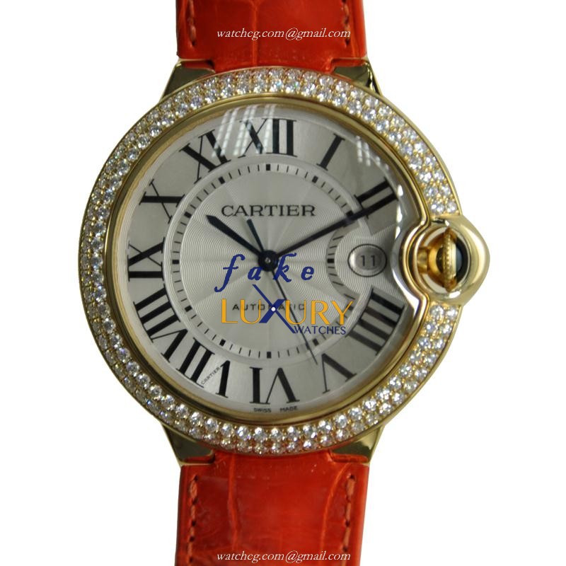 Cartier WE900751 BALLON BLEU Automatic 18kt Gold Diamond Replica Watch Silver Dial Steel Case - Luxury Replica Watch