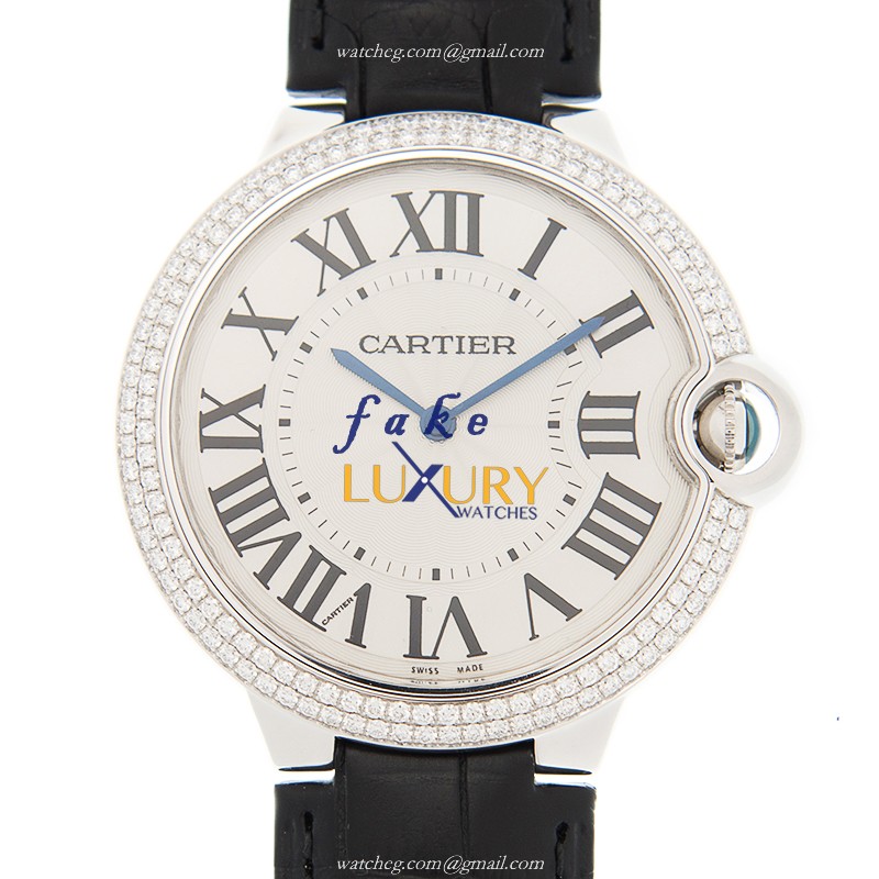 Cartier WE902056 Ballon Bleu Replica Watch Silver Dial 18kt White Gold Diamond Manual Wind - Luxury Replica Watch