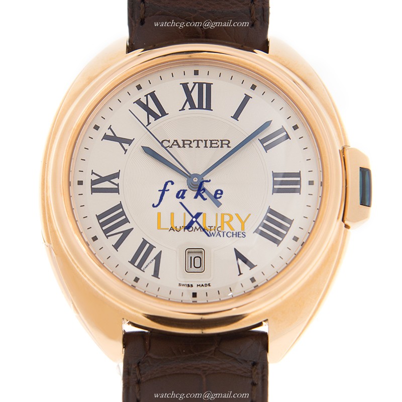 Cartier WGCL0004 Replica Watch, 40mm 18kt Rose Gold Case, White Dial, Red Alligator Strap - Luxury Replica Watch