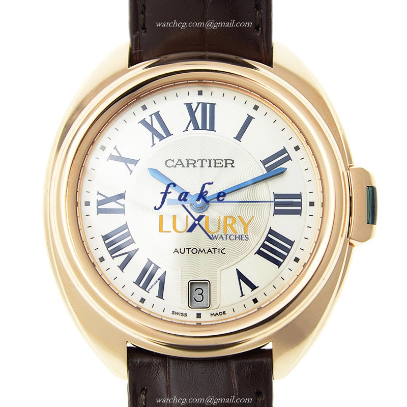 Cartier CLe DE CARTIER WGCL0013 Automatic 18kt Rose Gold White Dial Alligator Strap Replica Watch - Luxury Replica Watch