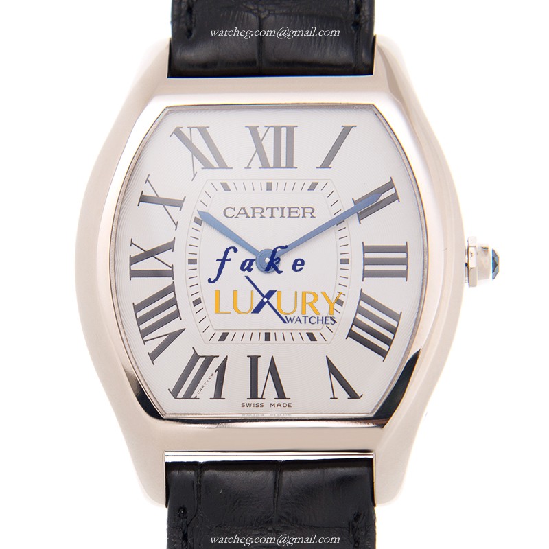 Cartier TORTUE WGTO0003 Automatic 18kt White Gold White Dial Alligator Strap Replica Watch - Luxury Replica Watch