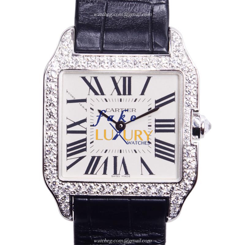 Cartier WH100251 Santos Replica Watch, Quartz Movement, 18kt White Gold Diamond Case, Silver Dial - Luxury Replica Watch