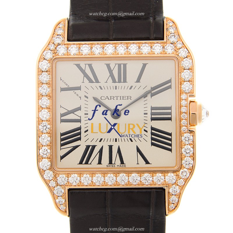 Cartier WH100351 Santos Quartz 18kt Rose Gold & Steel Replica Watch, Luxury Swiss Clone, Silver - Luxury Replica Watch