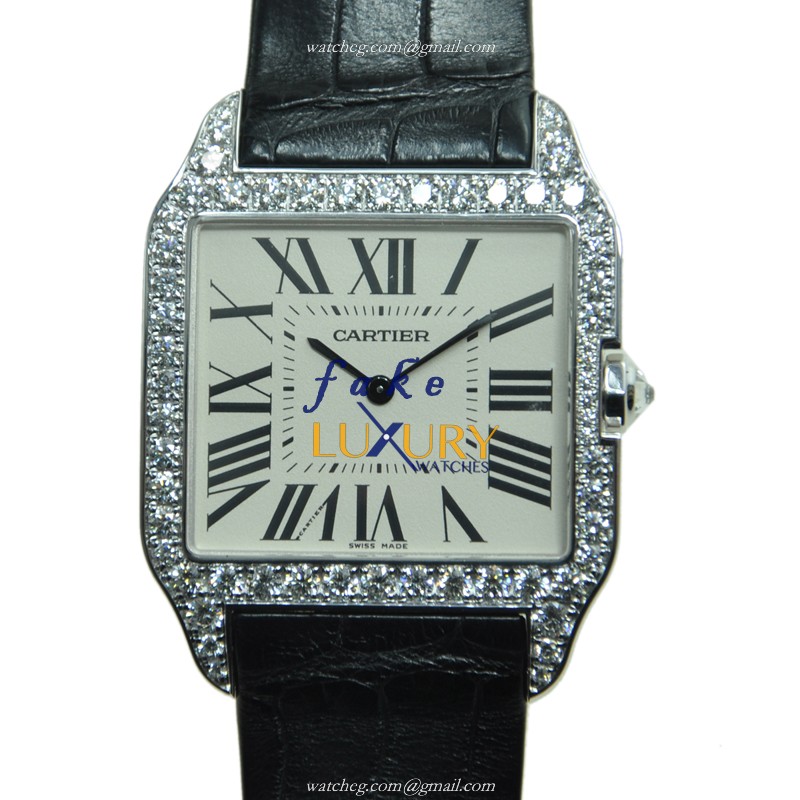 Cartier SANTOS Manual Wind WH100651 18kt White Gold Diamond White Dial Replica Watch - Luxury Replica Watch