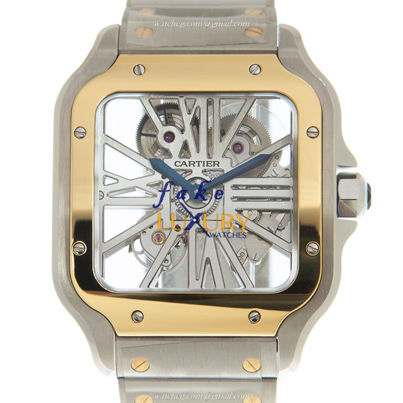 WHSA0012 - Cartier Santos Replica Watch Manual Wind 18kt Gold Steel Transparent Dial - Luxury Replica Watch