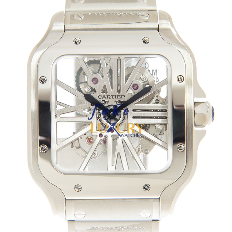 Cartier WHSA0015 SANTOS Manual Wind Replica Watch - Stainless Steel Case, Transparent Dial, Silver - Luxury Replica Watch