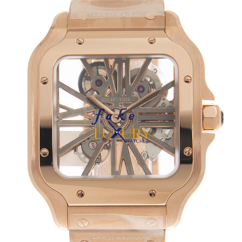 Cartier WHSA0016 SANTOS Manual Wind Replica Watch, 18kt Rose Gold Transparent Dial - Luxury Replica Watch