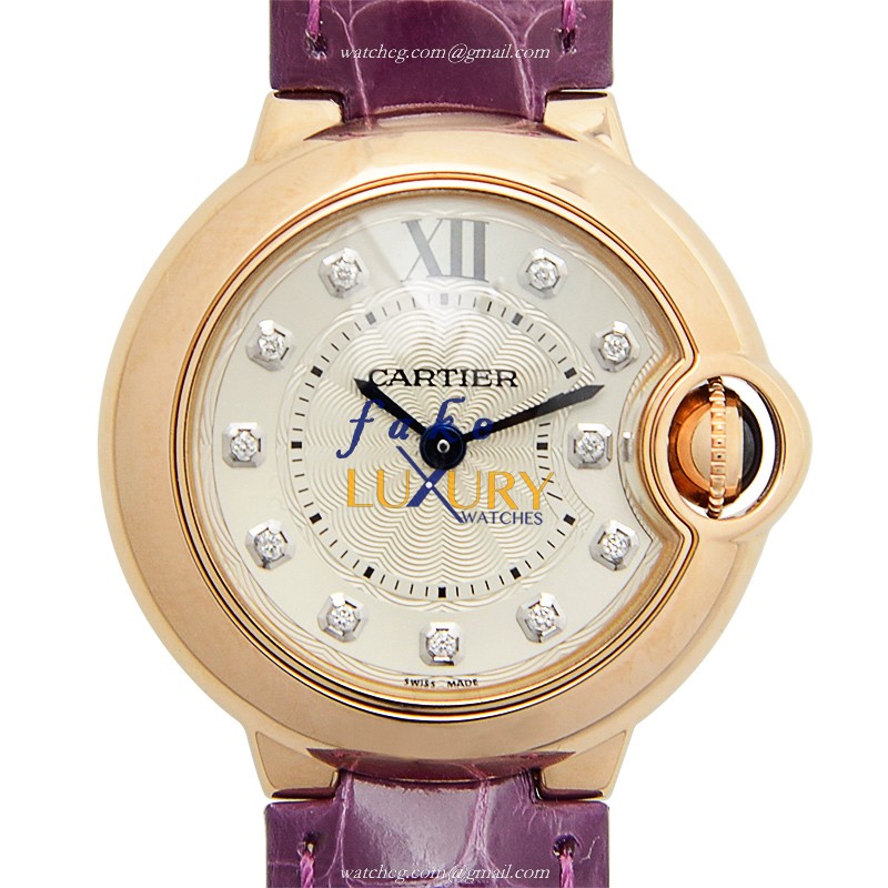 Cartier WJBB0019 BALLON BLEU Quartz 18kt Rose Gold Replica Watch, Silver Dial, Alligator Strap - Luxury Replica Watch