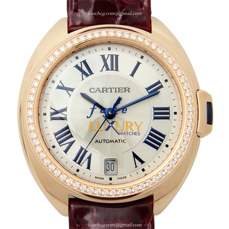 - WJCL0013 - Cartier CLe DE CARTIER Automatic 18kt Rose Gold & Diamonds Replica Watch - White - Luxury Replica Watch