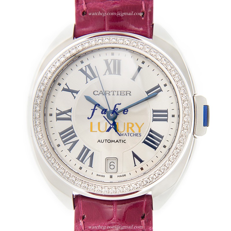 Cartier WJCL0014 Cle De Cartier Replica Watch, Automatic, 35mm, Silver Dial, White Gold & Diamond - Luxury Replica Watch